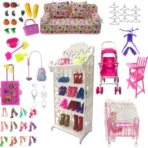 NK Mix Style Doll Plastic Furniture Mini Play Toy Shoes Bag Hanger For Barbie Accessories Doll For Kelly DIY Toys Play House JJ