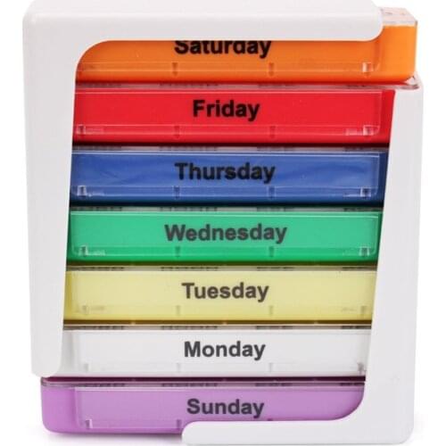 Square 7 Day Pill Box Drawer Type 28 Grid Weekly Environmentally Friendly Portable Pill Holder Container Travel Medicine Storage