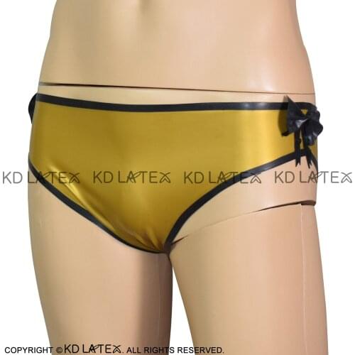 Metallic Golden And Black Sexy Latex Briefs With Bows At Two Sides Rubber Panties Underwears Underpants DK-0162