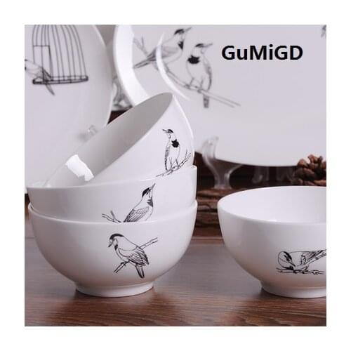 Guci Eat a bowl of noodle bowl minimalist Scandinavian Bone China 4/6 inch European household ceramic bowl creativebirds