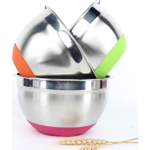 Stainless Steel Colorful Silicone Bottom Non-Slip Basin Egg Bowl Salad Wash Rice Bowl
