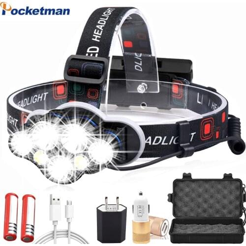 60000LM Powerful led headlamp USB Rechargeable Head Lamp 7 LED Headlight Head flashlight Waterproof Flashlight head torch Lanter