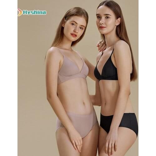 Girls' Underwear Womens Triangle Cup Thin Rimless Bra Suit Modal Sexy Gathering Adjust Bra Back