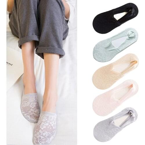 Women Invisible Solid Color Socks Slippers Non-slip Silicone Ankle Summer Autumn Ladies Polyester Cotton Female Socks