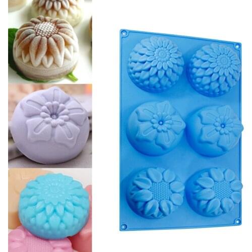 New 6 Cavity Flower Shaped Silicone Mold Soap Mold DIY Handmade Soap Candle Making Cake Mold Pastry Baking Accessories