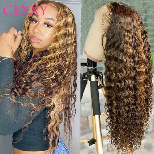 4/27 Highlight Deep Curly Lace Front Human Hair Wigs Ombre Wigs 13x4 Deep Wave Frontal Wig Colored Lace Closure Human Hair Wigs