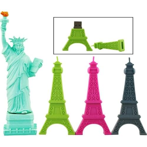 Full Capacity USB Flash Drive Cartoon Eiffel Tower Statue of Liberty Shape Pen Drive Memory Stick Pendrive 4GB 8GB 32GB U Disk
