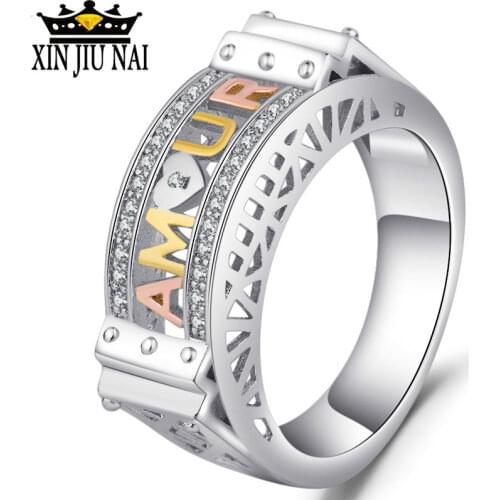 Three Color AMOUR Hollow Bridge, Titanium Steel Full Drill Double Row Circumferential Drilling Ring New Popular Stainless
