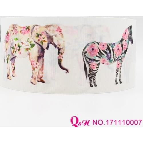 Q&N ribbon 16mm 22mm 25mm 38mm 50mm 75mm zebra elephant print grosgrain ribbon webbing 50yards/roll for hair tie