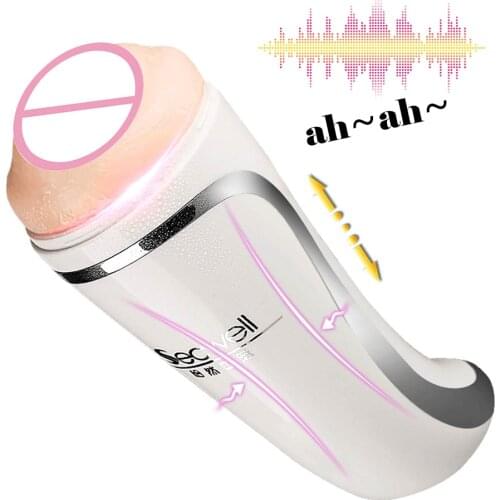 Vagina Real Pussy Aircraft Cup Sex Toys For Men Endurance Exercise 7 Speeds Vibrator Interactive Sex Voice Male Masturbator Cup