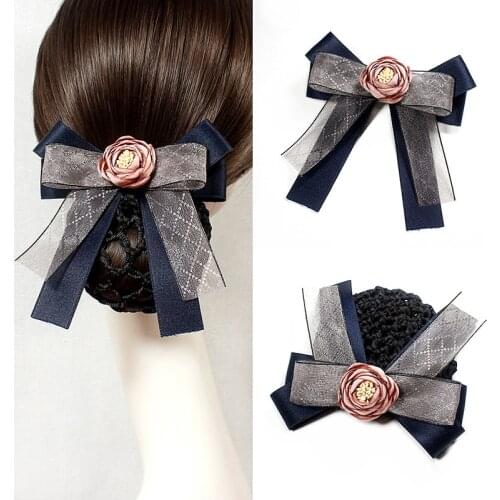 Fashion Ladies Fabric Ribbon Flower Hairpin Hairgrips Hair Bow Clip Snood Cover Net Bun Tie Bank Nurse Staff Girls Women Jewelry