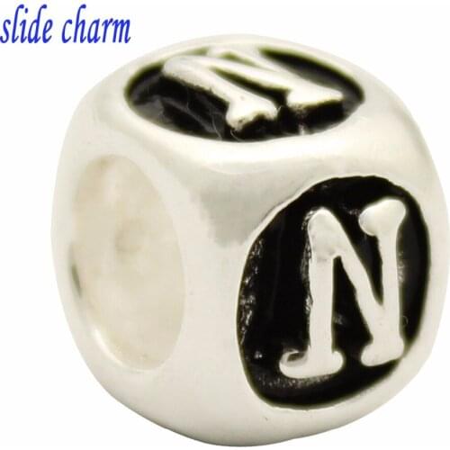 Slide charm Free shipping Dice Shaped Letter Bracelet Charms Initial B Charm Alphabet Beads fit Pandora bracelet