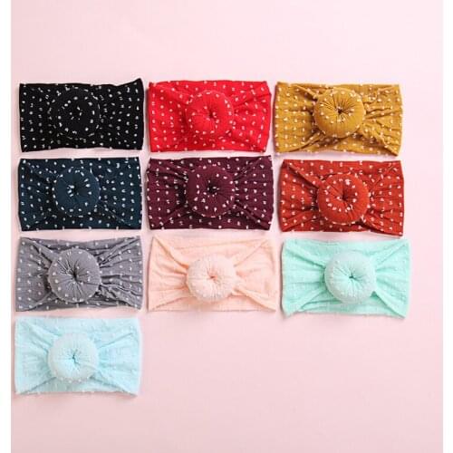 Newborn Baby Girls Wide Nylon Bows Headbands Shabby Dot Prints Stretchy Turban Head Wraps Kids Round Donut Hair Accessories