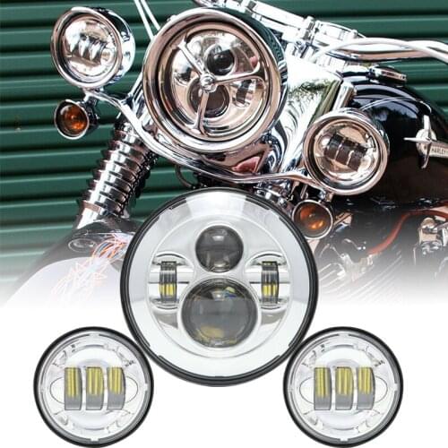 7"Inch Motorcycle LED Headlight Projector + 4 1/2" 4.5Inch LED Fog Passing Lights for Touring Road King Electra Glide Yamaha