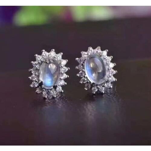 Uloveido Oval Moonstone Stud Earrings for Women, 925 Sterling Silver Wedding Jewelry, 4*6mm with Velvet Box Certificate FR176