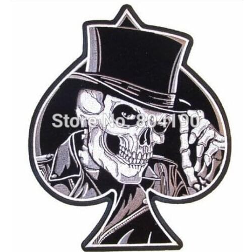 5" SKULL TOP HAT SPADE MC JACKET BACK EMBROIDERED PATCH EMBLEM Biker Vest punk rockabilly applique iron on patch