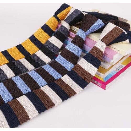 Linbaiway 5cm Knit Tie Casual Korean Flat-head Narrow Striped Necktie Mens Knitting Neck Ties for Wedding Dress Custom Logo