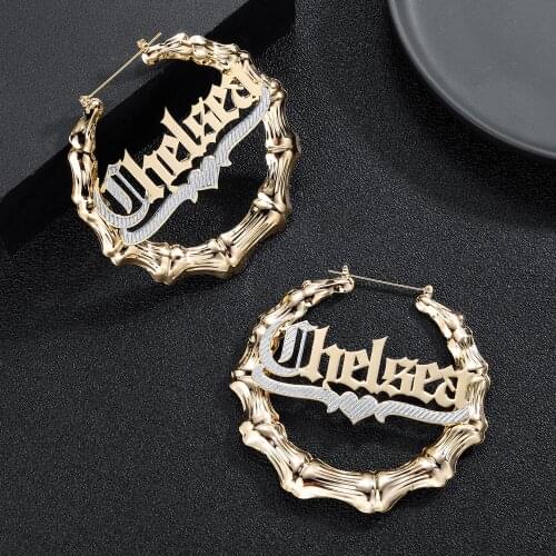 Customize Name Earrings Personality Bamboo Earring Two-Color Stainless Steel Jewelry With Statement Words Womens Earring Hoops