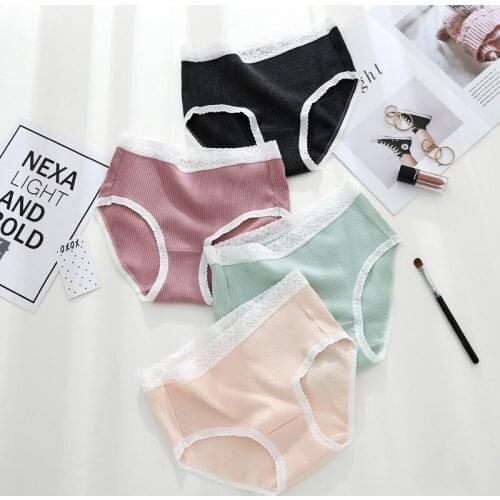 Woman Cotton Panties Female Soft Breathable Bikini Briefs Sexy Lace Edge Underwear Women Cotton Crotch Lingerie Intimates
