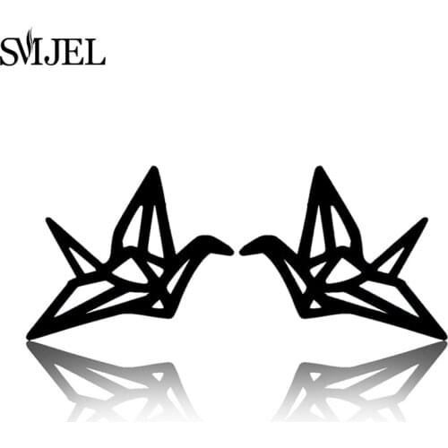 SMJEL New Stainless Steel Earrings Women Cute Geometric Bird Stud Earring Girl Jewelry Black Animal Origami Earring Gift Bijoux