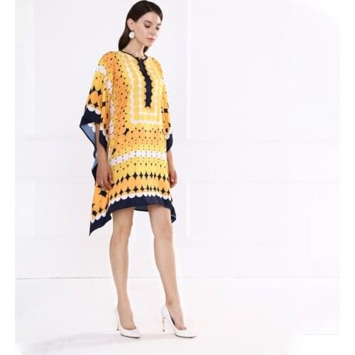 VKBN Plus Size Dress Summer Women Fashion Shirt Female O-Neck Batwing Sleeve Print Maxi Dresses for Women