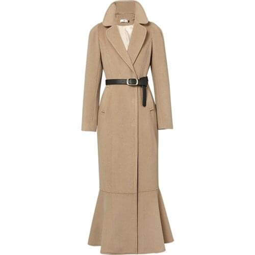 Plus size 2XL Vintage Women Long Woolen Coat Winter New slim Fashion Mermaid wool blends coat