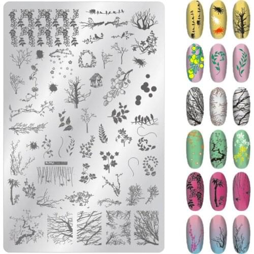 1pc 3D Rectangle Stamping Nail Art Image Plates Cute Peacock Pretty Trees Flower Series DIY Manicure Stencil Tools