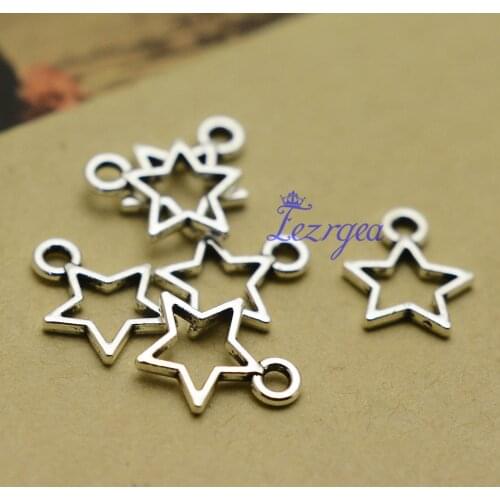 100pcs/lot--12x10mm,star chams, Antique silver plated Hollow Star charms,DIY supplies, Jewelry accessories