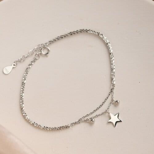 925 Sterling Silver Tassel Link Chain Star Charm Bracelet &Bangle For Women Girls Party Korean Jewelry SL161