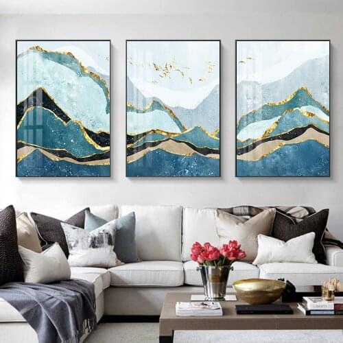 Abstract mountain Peak Landscape Poster Canvas Painting Modern Golden Luxury Picture Home Decor Wall Art Print for Living Room