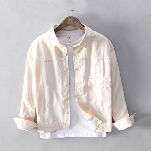 Big Procket Solid 100% Cotton Shirt Men Long Sleeve Turn Down Collar Cotton Mens Working Cargo Shirts Male Chemise Homme TS-701