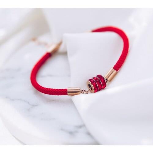 YUN RUO 2019 New Fortune Red Line Zircon Bracelet Woman Birthday Gift Rose Gold Color Fashion Stainless Steel Jewelry Never Fade