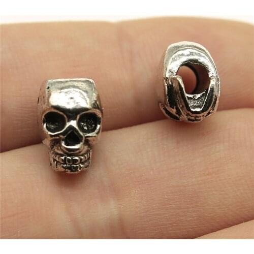 10pcs Skull Big Hole Beads For DIY Jewelry Making Jewelry Finding Antique Silver Color 0.5x0.4 Inch (12x11mm)