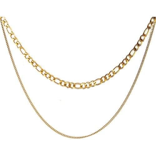 Multilayer Choker Stainless Steel Figaro Chain Necklace For Woman Double Layers Link Chain Hip Hop Jewelry