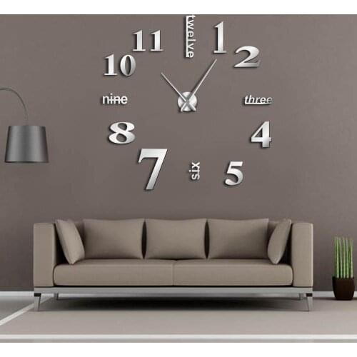 Decorative Wall Clock Watch Modern DIY Mute Clock Home Decor Office 3D Mirror Surface Wall Sticker Clocks Giant Frameless
