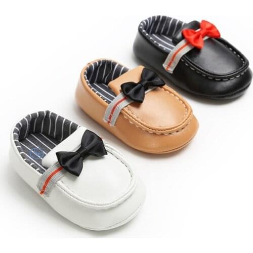 Newborn PU Leather Prewalkers Baby Boy Girl Shoes First Walkers Baby Bow Anti-Slip Shoes for Toddler Crib Shoes