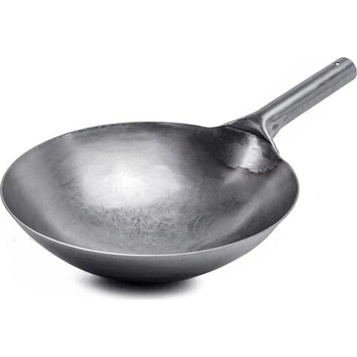 30 32 34cm Thickened Uncoated Pre-adjusted Carbon Steel Wok Cooking Pot Chinese Traditional Hand-forged Non-stick Iron Pot