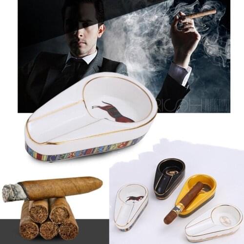 Ceramic Cigar Ashtray Cigar Gadgets Single Home Cigar Holder Round Ash Tray Household Tobacco Cigarette Ashtray Men Father Gift