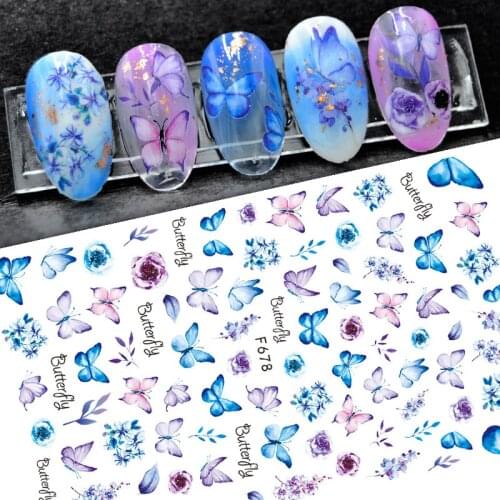 Blue Butterfly Flower adhesive 3d nail sticker foil nails art decoration cute cartoon designs nail decals manicure supplies tool