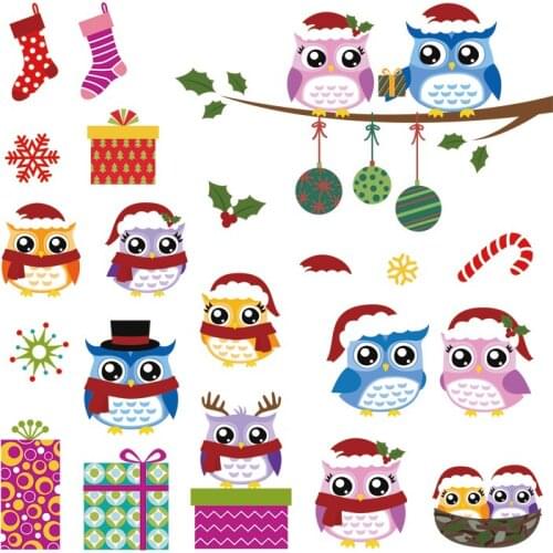 Winter Owls Set Iron On Transfer Heat Print On Jeans Thermal Patch New Design Hot Tear T-Shirt Dresses Diy Applique