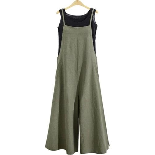 Summer Women Strap Loose Jumpsuit Casual Wide Leg Pants Solid Dungaree Bib Overalls Sleeveless Oversized Cotton Linen Jumpsuits