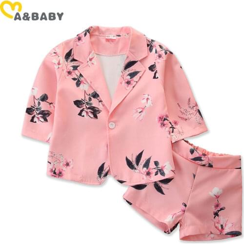 Ma&Baby 9M-5Y Spring Toddler Baby Kid Girl Clothes Set V neck Flower Suits Blazers Shorts Outfits Children Clothing Costumes