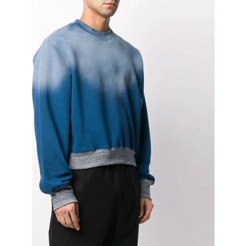 Terry faded effect crew neck long sleeve loose casual pullover sweatshirt mens