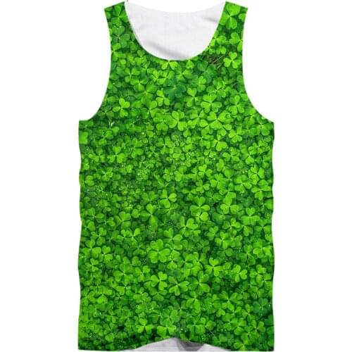 Cartoon Tank Tops San Four-leaf Clover Leaves Green 3D Print Summer Vest Jersey Tee Shirt Sleeveless Undershirt Oversized 5XL