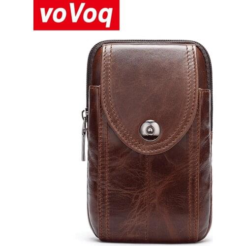 Retro Leisure Crazy Horse Leather Male Waist Pack Phone Pouch Bags Waist Bag Mens Small Chest Shoulder Belt Bag Small Back Pack