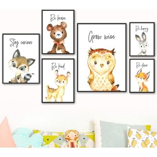Owl Deer Fox Hedgehog Bear Rabbit Bunny Raccoon Wall Art Canvas Painting Nordic Posters And Prints Wall Pictures Kids Room Decor