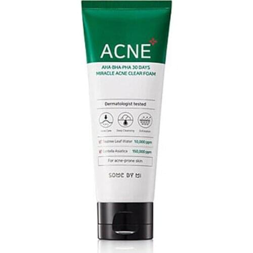 SOME BY MI AHA BHA PHA 30 Days Miracle Acne Clear Foam 100ml Facial Cleanser Remove Scar Acne Pimple Treatment Face Cleansing