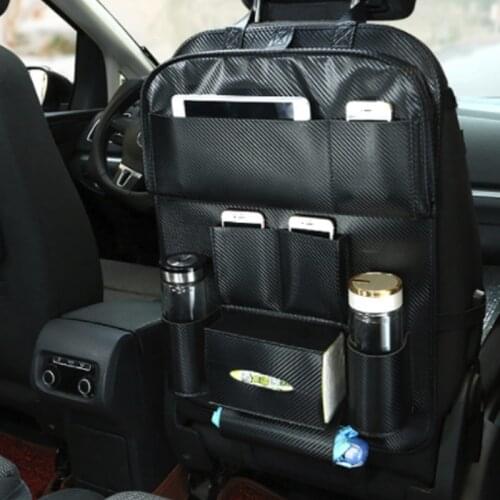New Car Seat Back Hanging Organizer Bag Universal Auto Multi-pocket PU Leather Pad Cups Storage Holder Bag Foldable Shelf