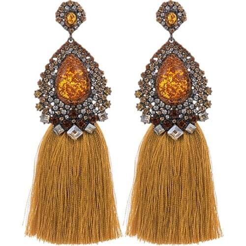 ZHINI New Fashion Long Tassel Earrings Jewelry Women Enthic Gothic Water Drop Earring Colorful Crystal Statement Earring brincos