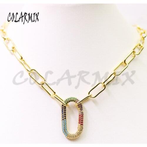 3Pcs Oval zircon pendants necklace Rainbow zircon necklace jewelry accessories not fade metal jewelry for women 50957